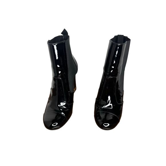 Chanel Black Patent Leather Chain Detail Block Heel Ankle Boots EU 38 CC Booties - Picture 6 of 11